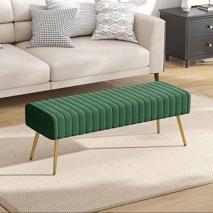 Furniliving 44 Inch Entryway Benches, Upholstered Tufted Striped Fabric Ottoman - Image 5