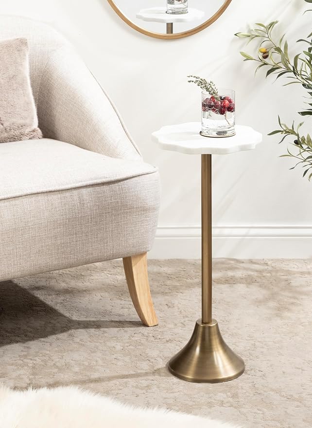 Kate and Laurel Sanzo Modern Pedestal Drink Table, Antique Brass and White - Image 2