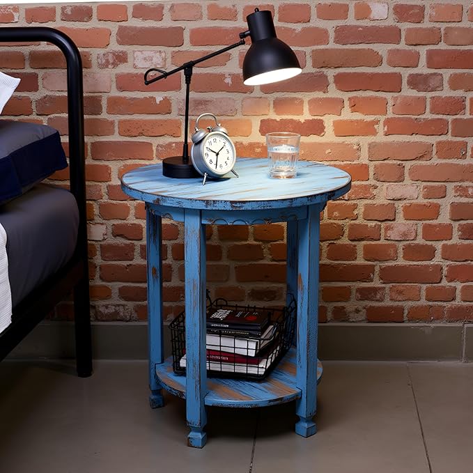 Rustic Cottage Round End Table w/ 1 Shelf - 25 in. W x 20 in. D x 24 in. H - - Image 7