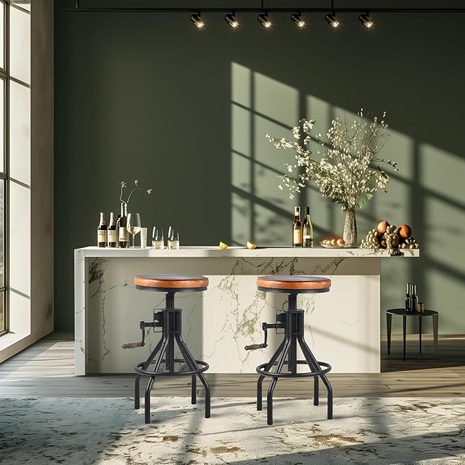 Diwhy Industrial Farmhouse Counter Stool Wooden Seat Height Adjustable - Image 7