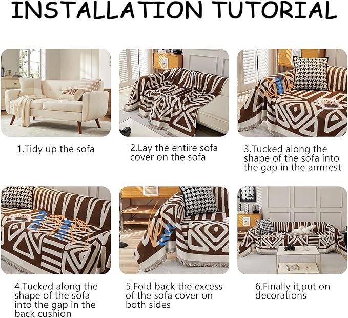 HANDONTIME Chocolate Boho Couch Cover Reversible Sofa Covers - Image 7