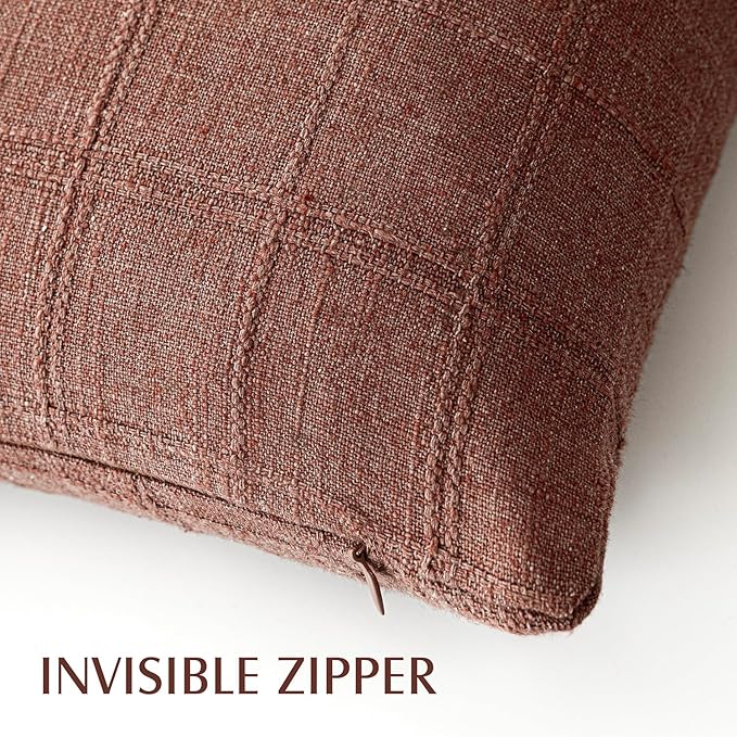 Foindtower Set of 2 Decorative Linen Check Throw Pillow Covers Neutral - Image 3