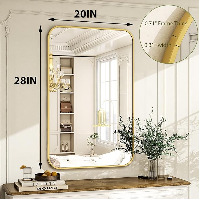 20 x 28 Inch Bathroom Mirror, Rounded Rectangular Vanity Mirror - Image 4