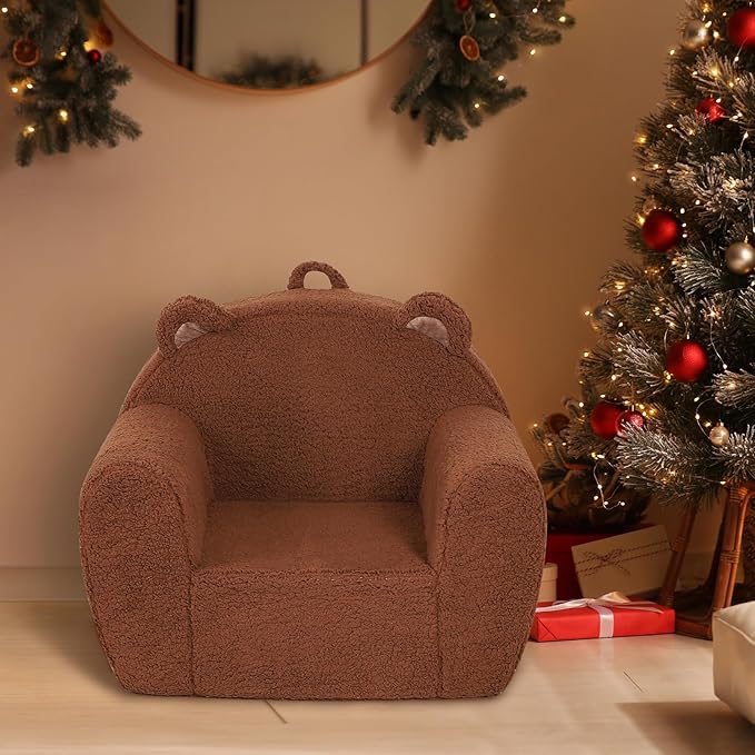 Comfy Toddler Chair, Cuddly Sherpa Teddy Bear Kids Sofa, High Back Kids Reading - Image 9
