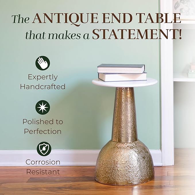 OBJET D'ART Small Round Gold End Table, Vintage Metal Accent, Coctail and Drink - Image 6