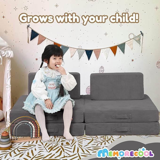 MeMoreCool Kids Couch for Playroom, Corduroy Convertible Toddler Couch - Image 4