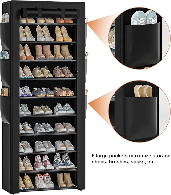 Large Shoe Rack, 6 Side Pockets, 23.6" Wide x 11.4" Deep x 68.9" Tall, 36-41 - Image 4
