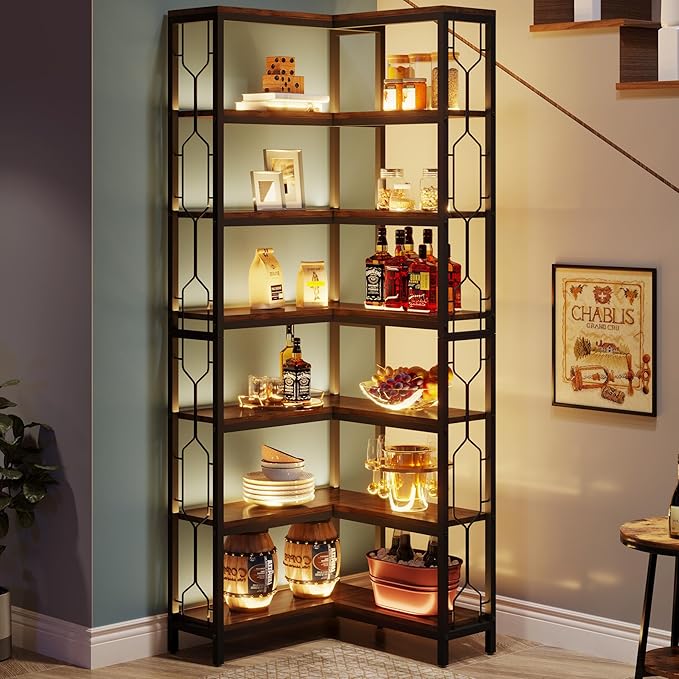 Tribesigns Corner Shelf, 7-Tier Industrial Corner Bookshelf, Wood and Metal - Image 8