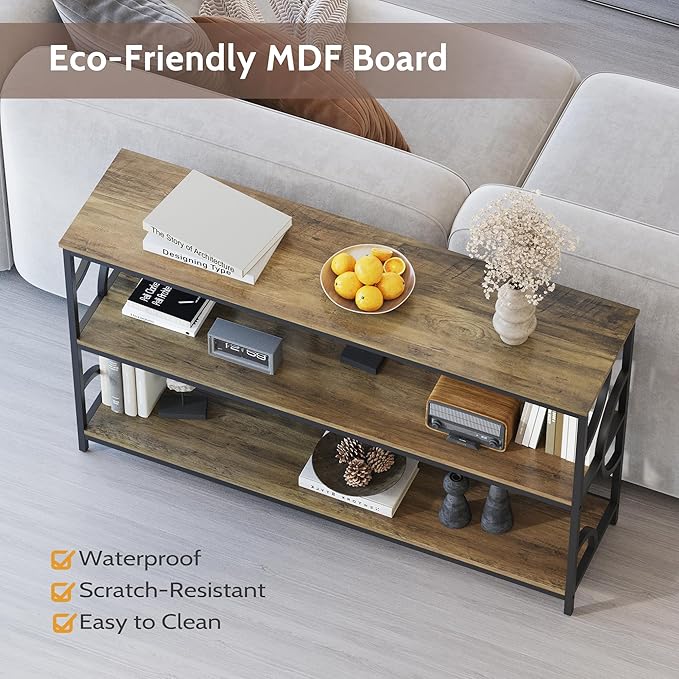 55'' Industrial Sofa Table, 3-Tier Storage Console Table - Image 4