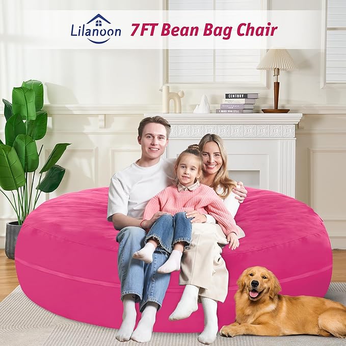 7FT Bean Bag Chair with Ultra Soft Velvet Cover Bean Bag Sofa with Memory Foam - Image 2