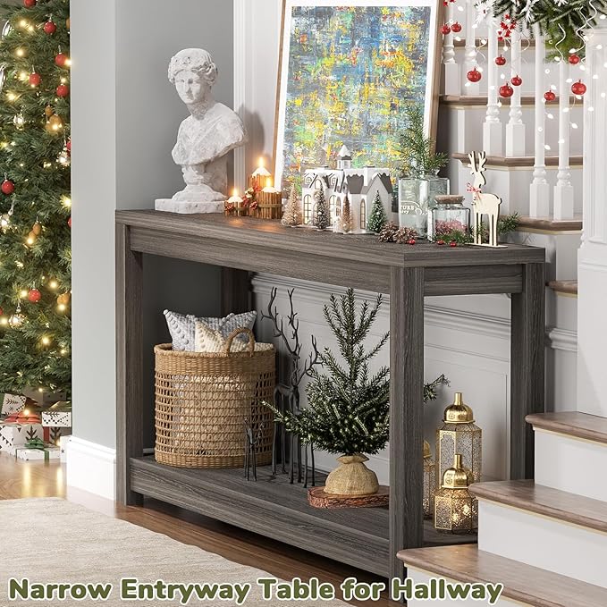 47" Farmhouse Wood Entryway Table Narrow Console Table - Image 4
