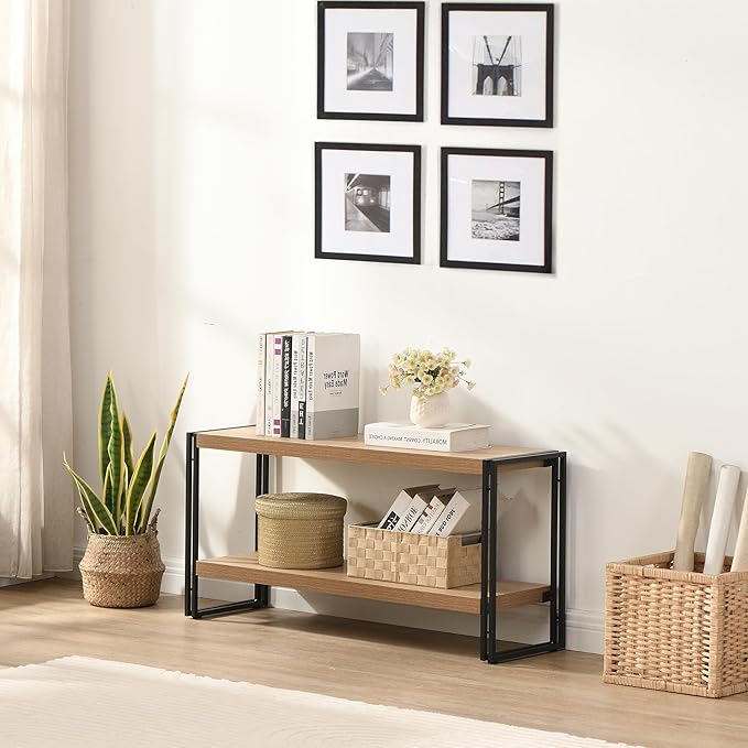 Small Industrial Bookshelf 2 Shelf Bookcases and Book Shelves - Image 2