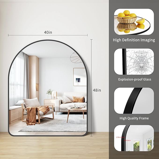 FORBATH Arched Wall Mirror 40"x48", Large Arch Bathroom Mirror Black Aluminum - Image 7
