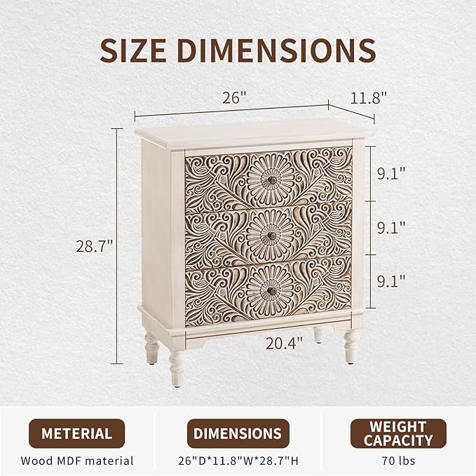 COSIEST 3 Drawers Accent Dresser, Vintage Small Accent Chest - Image 2