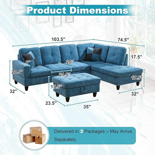 103.5" Oversized Sectional Couch, L Shaped Couch - Image 2