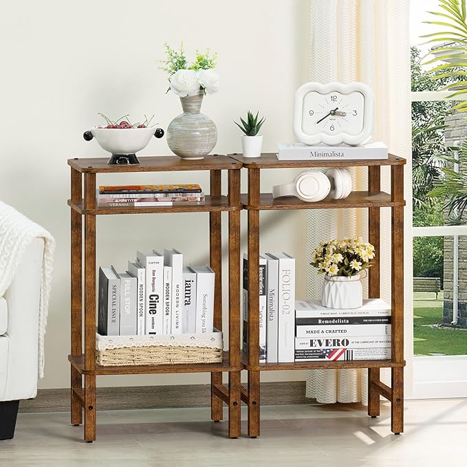 28in Tall Side Table Set of 2, 3-Tier Small Narrow End Table - Image 6