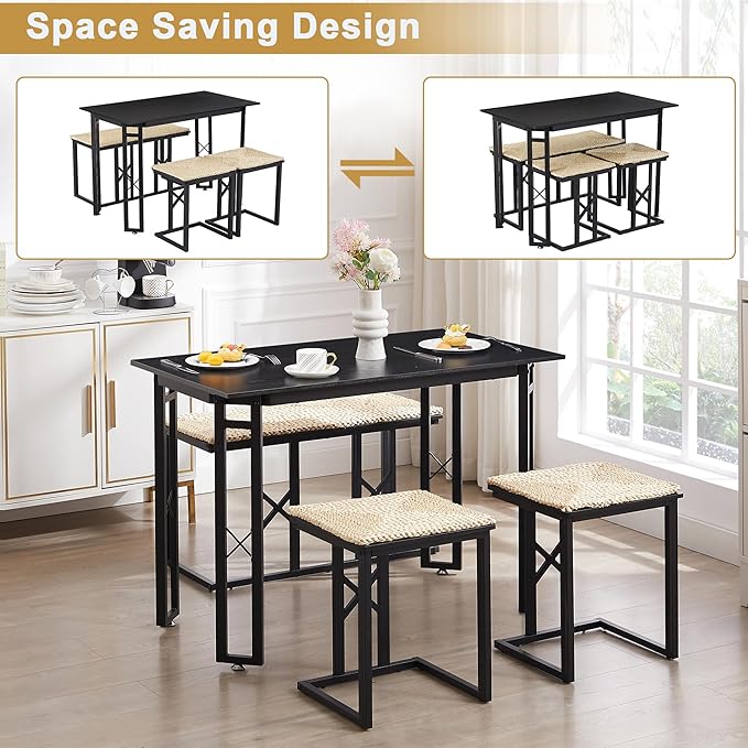 VECELO 43.3" Dining Table Sets, Farmhouse Small Kitchen Table - Image 4