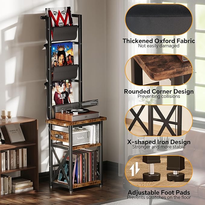 Record Player Stand with Power Outlet, 6 Tier Vinyl Record Display Shelf - Image 5