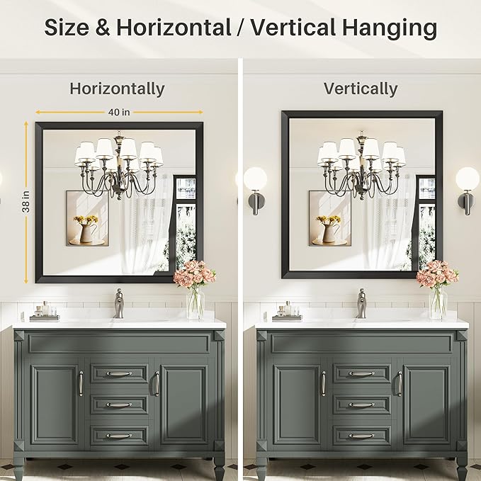 40x38 Inch Black Bathroom Mirror - Image 7