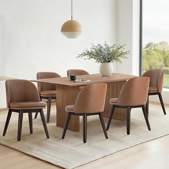 Wooden Dining Chairs Set of 4, Faux Leather Upholstered Modern Dining Room - Image 6