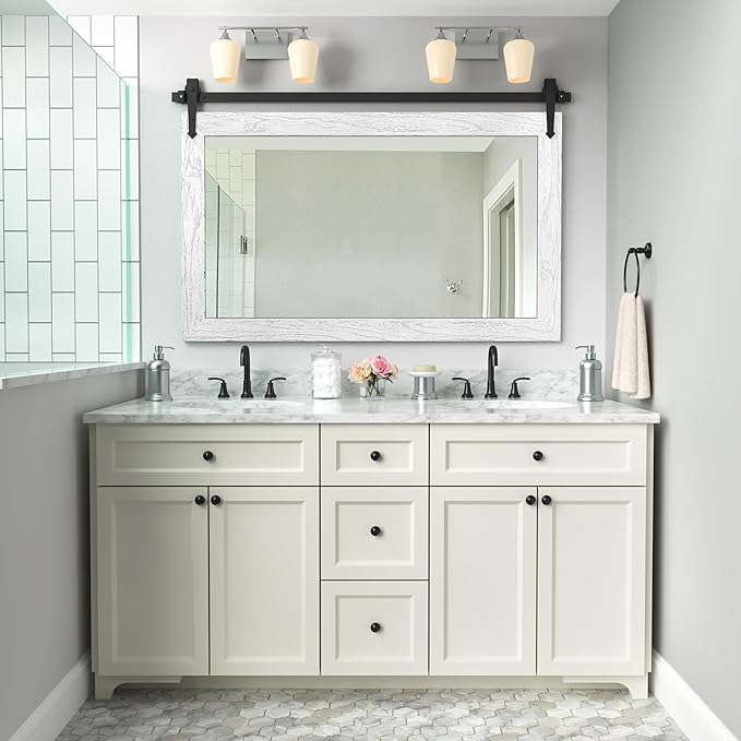Farmhouse Mirror 42”x28” White Rustic Mirror - Image 3