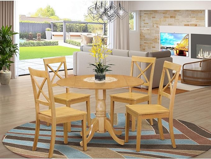 East West Furniture DLBO5-OAK-W 5 Piece Dining Set Includes a Round Dining Room - Image 7