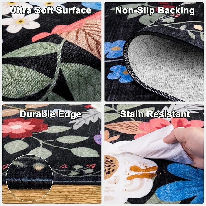 Area Rug Living Room Rugs: Floral 5x7 Washable Rug Vintage Soft Boho Non-Slip - Image 7