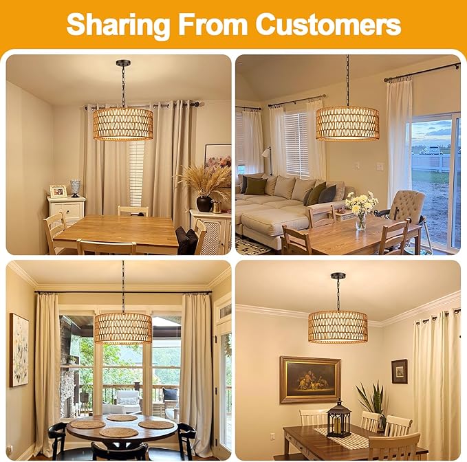 Farmhouse Chandeliers for Dining Room, Hand Woven 5-Light Rattan Pendant Light - Image 3