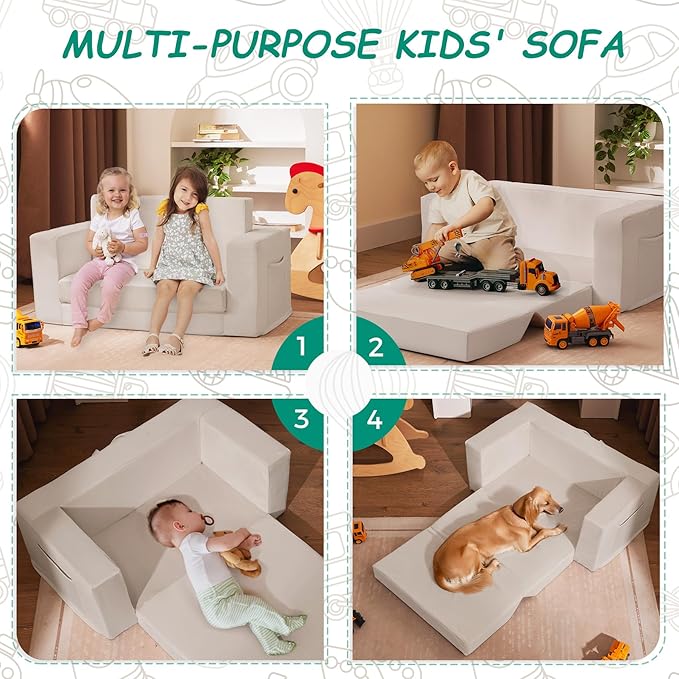 Kids Couch, 2-in-1 Toddler Chair Comfy 1-3 Years, Convertible Kids Chair - Image 6