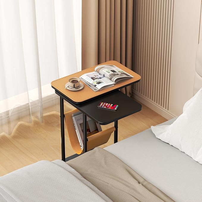 C Table End Table, Metal Base C Shaped Side Table, Double Tabletop Laptop Stand - Image 6