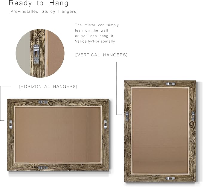 Renditions Gallery Walnut Vanity Mirror Rectangular Barnwood Framed Wall Mirror - Image 6