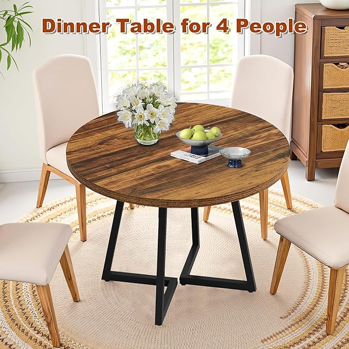 Round Dining Table for 4, 31.5-Inch Farmhouse Dinner Table Wooden Circle - Image 7