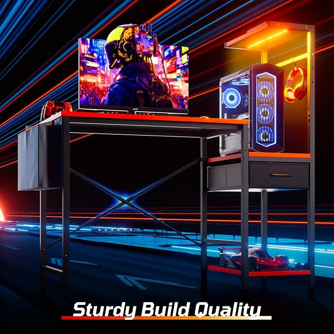 Bestier Gaming Desk with LED Lights, 44 Inch Reversible Computer Desk with - Image 7
