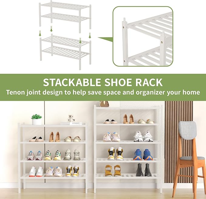 4 Tier Bamboo Shoe Rack for Closet Free Standing Wood Shoe Shelf for Entryway - Image 5