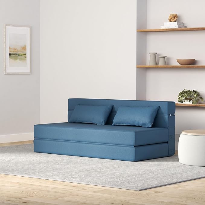 Folding Sofa Bed with Pillows- Convertible Chair Floor Couch & Sleeping Mattress - Image 2