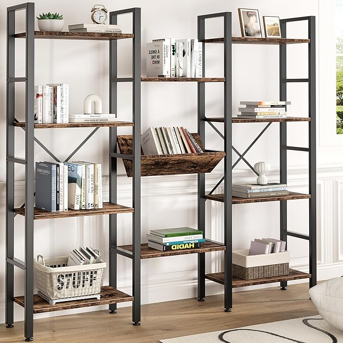 Shintenchi Industrial Bookcase, 71.6” Triple 4 Tier Bookshelf by Shintenchi
