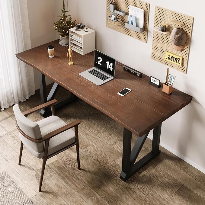 Solid Wood and Metal Modern Industrial 56 inch Wide Home Office Desk, Writing - Image 7