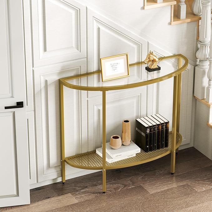 SAYGOER Glass Half Moon Console Table 2 Tier Narrow Entryway Table - Image 6