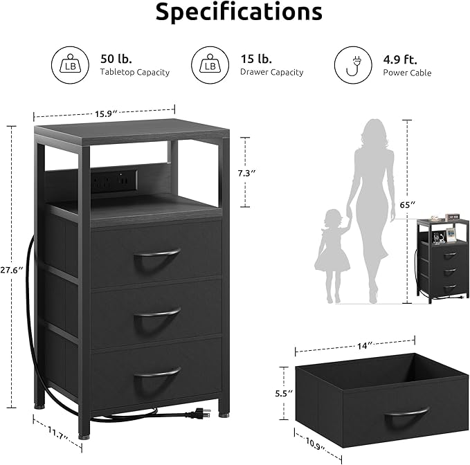 NightStand Bedside Charging Table Bedroom - Image 2