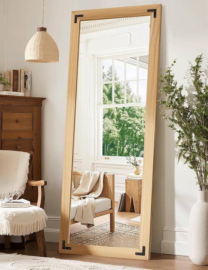 Full Length Mirror with Wooden Frame, Hanging or Leaning Wall-Mounted - Image 9