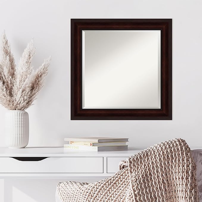 Amanti Art Brown Wall Mirror 25x25 Coffee Bean Brown Square Bathroom Mirror - Image 6