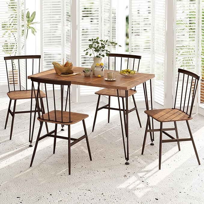 Tangkula Dining Table Set for 4, Kitchen Table and Chairs Set of 4 w/Metal Frame - Image 2
