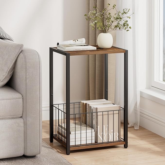 Side Table with Magazine Holder, Record Player Stand with LP Shelf, End Table - Image 2