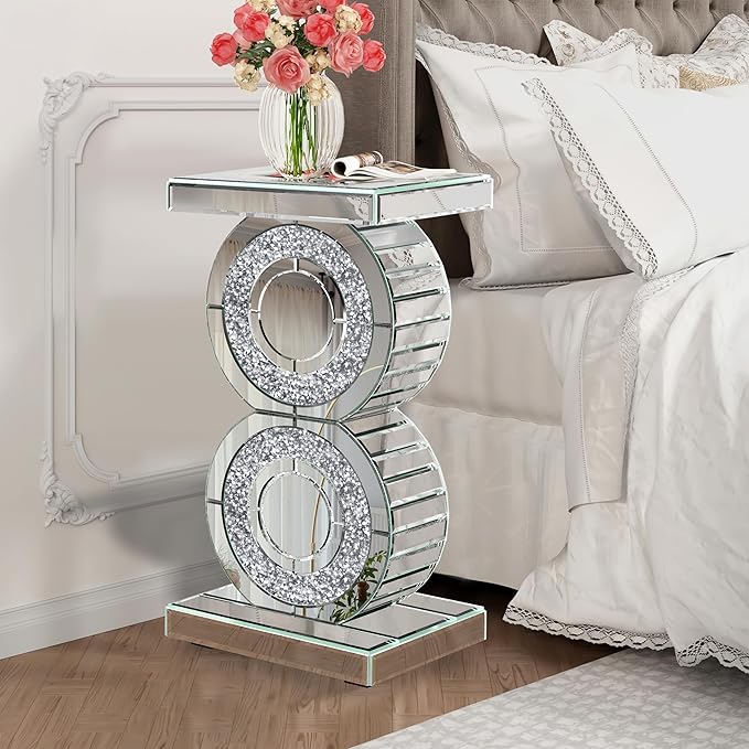 ENENE Mirrored End Table Crushed Diamond Coffee Table - Image 6