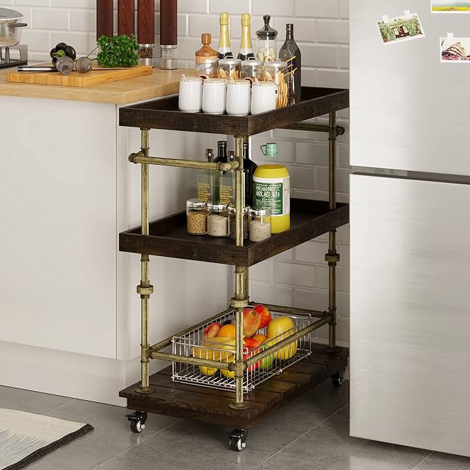Industrial Bar Cart, 3-Tier Serving Cart Creates - Image 5