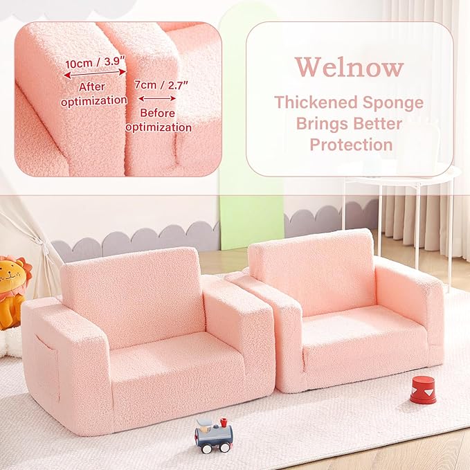Welnow Toddler Chair, 2-in-1 Soft Sherpa Kids Sofa, Convertible Toddler Couch - Image 4