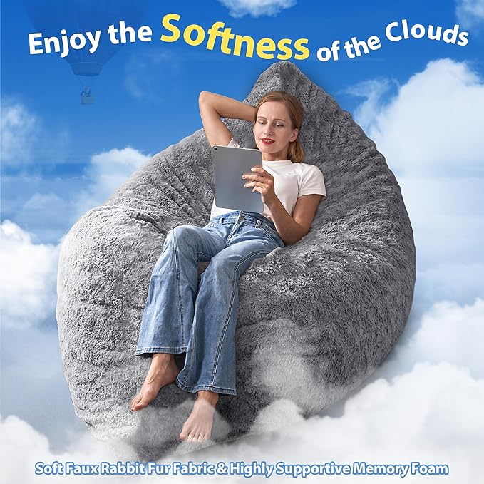 HABUTWAY 4 in 1 Bean Bag Chair, Giant Memory Foam Filling Bean Bag Sofa - Image 7