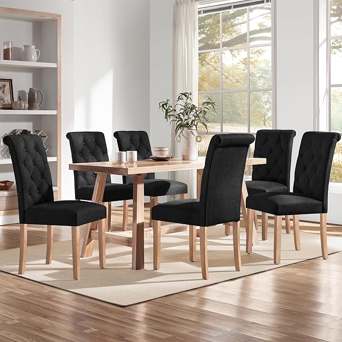 Yaheetech Dining Chairs Set of 6 Fabric Upholstered Dining Room Chairs - Image 4