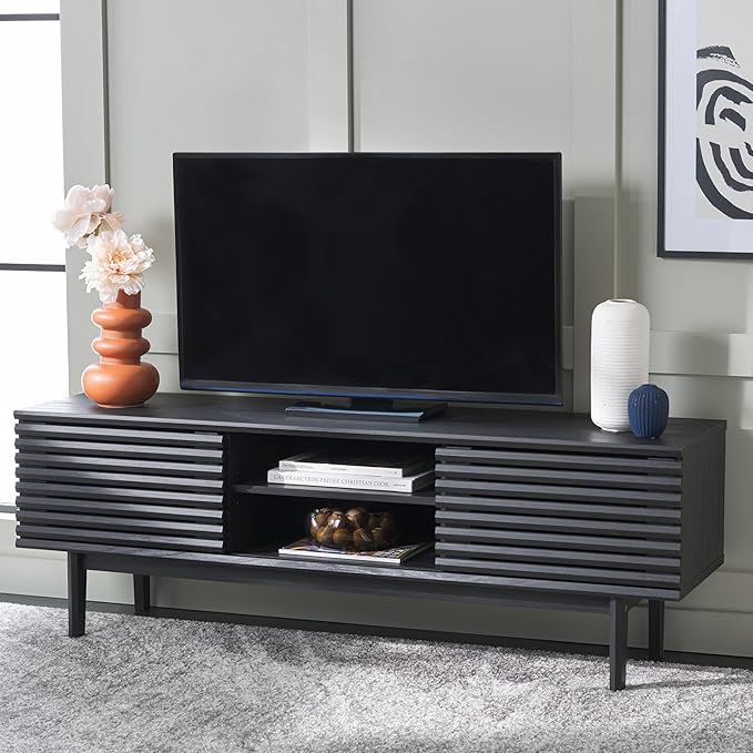 SAFAVIEH Aricia TV Stand for up to 65" Flatscreen – Black, 2 Sliding Doors by SAFAVIEH