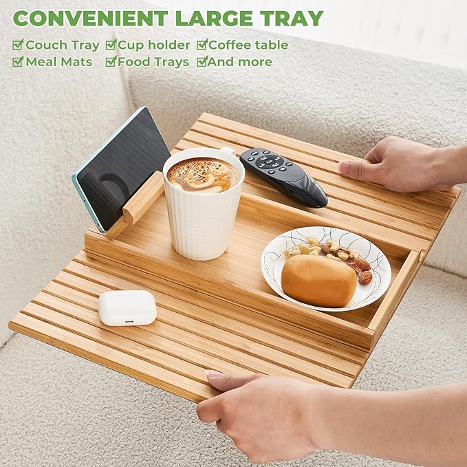 Bamboo Sofa Arm Tray, Anti Falling Couch Arm Tray Armrest Table - Image 3